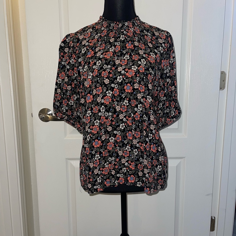 Knox Rose Black and Pink Floral Blouse